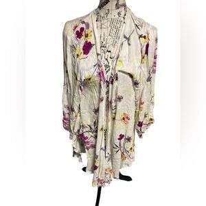 Torrid Womens Open Front Cardigan Size 00/0 White Floral Top